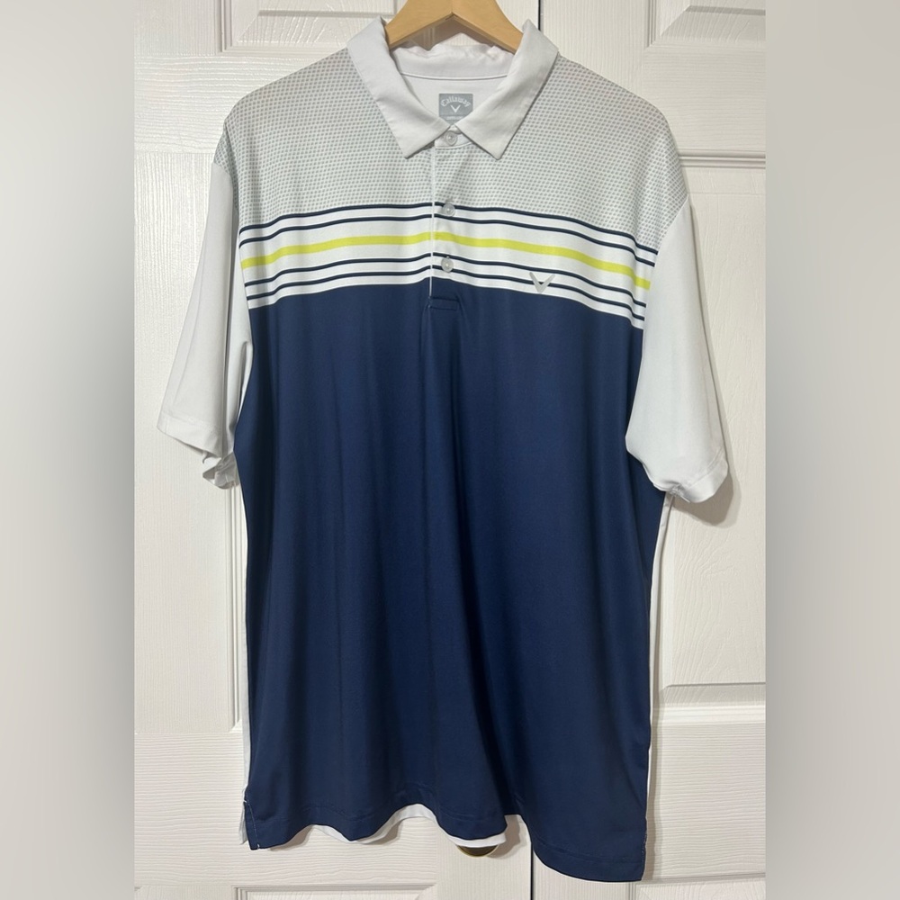 Callaway Men’s Navy Blue White Golf Performance Polo Shirt Opti-Dri Size XL